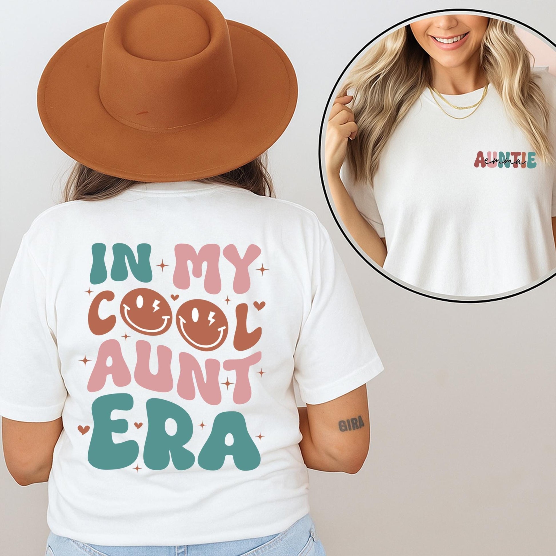 Cool Aunt Era Retro T-Shirt Custom Name Niece Gift Funny Auntie Shirt Gift for Aunt