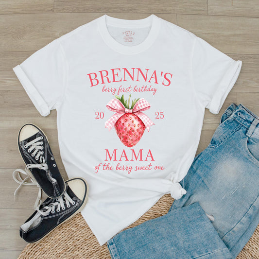 Matching Berry First Birthday Family Shirts: Custom Name Strawberry Party Tees, Mom Dad Berry Sweet One Outfit
