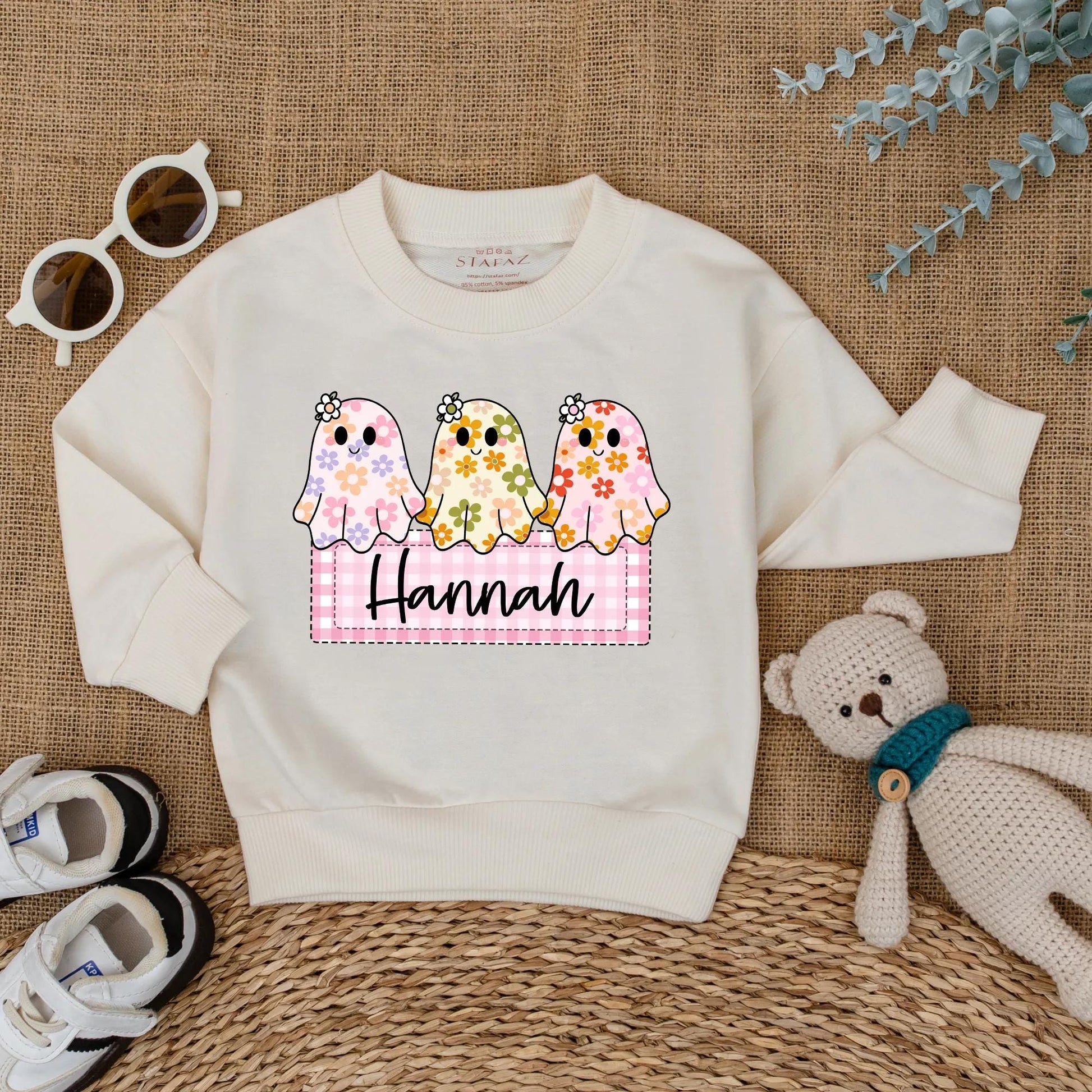 Personalized Baby Girl Halloween Ghost Romper Custom Name Cute Floral Boo Outfit Fall Bodysuit First Halloween Baby Gift