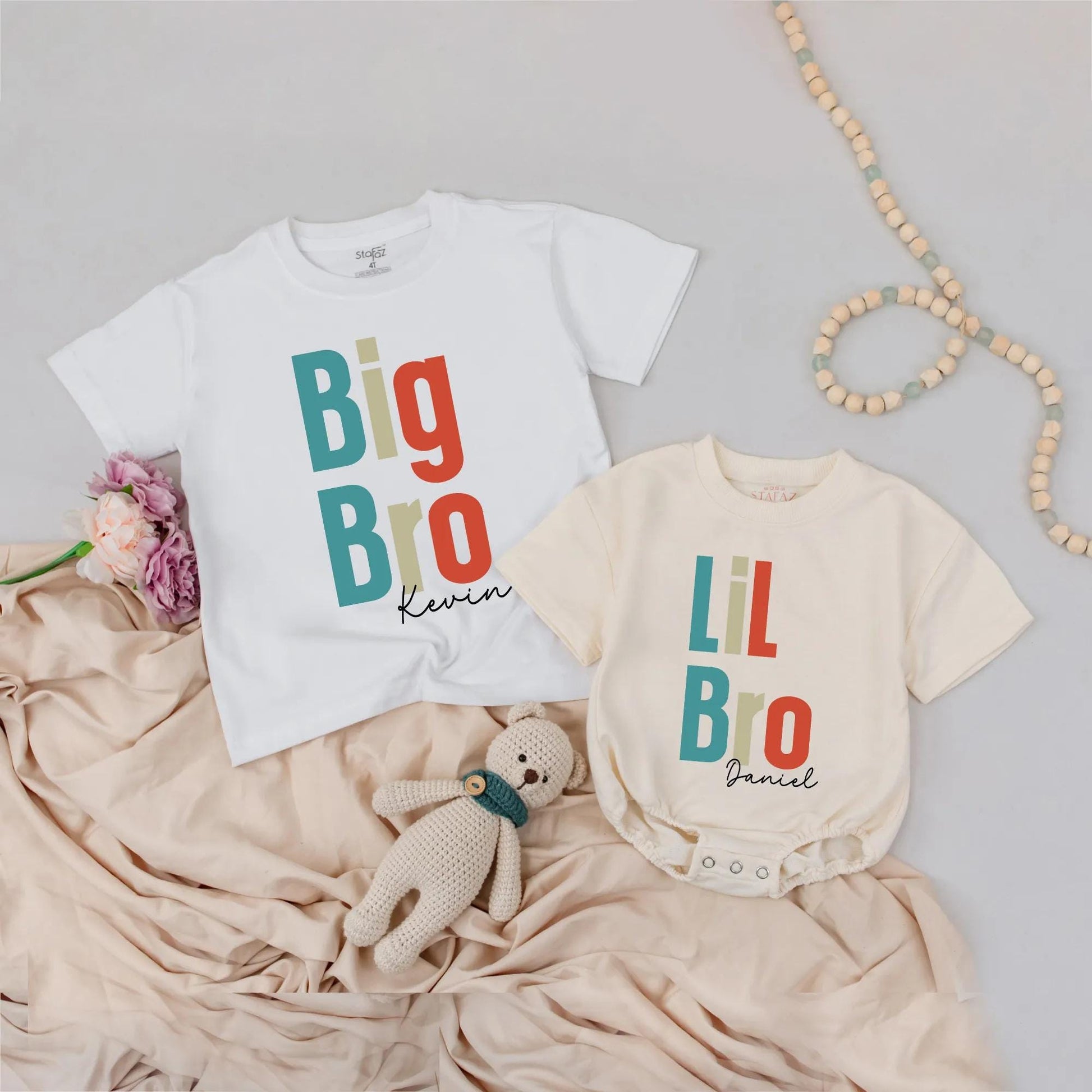 Custom Big Bro Lil Bro Matching Shirts Personalized Name Sibling Outfits Baby Brother Clothes Cute Brother Gift Toddler Brother Tee