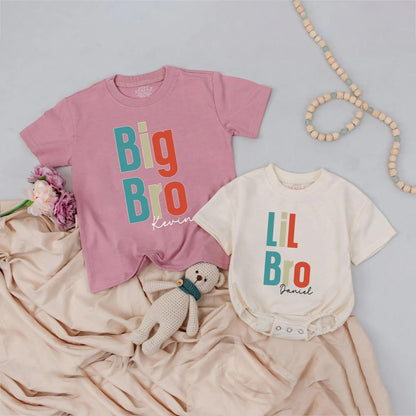 Custom Big Bro Lil Bro Matching Shirts Personalized Name Sibling Outfits Baby Brother Clothes Cute Brother Gift Toddler Brother Tee