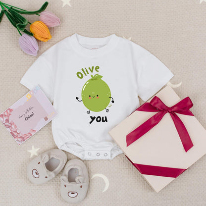 Cute Olive You Baby Romper Minimalist Cartoon Olive with Smiley Face Baby Shower Gift Organic Cotton Newborn Outfit Gender Neutral