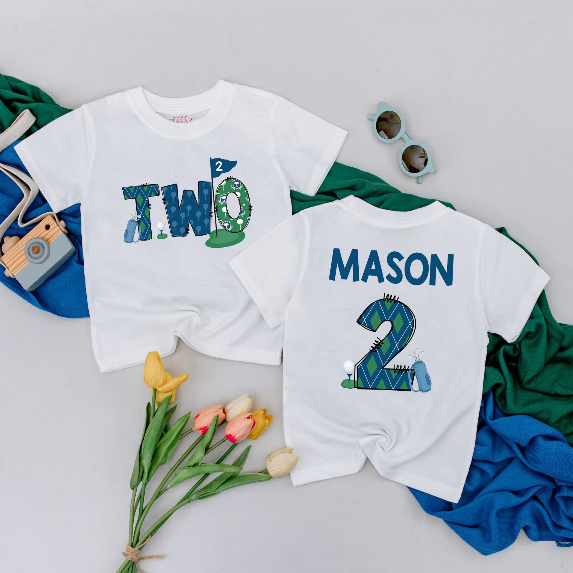 Personalized Golf Two Birthday Toddler Tee Custom Name Shirt for Boys Second Birthday Gift Ideas Golf Party Outfit