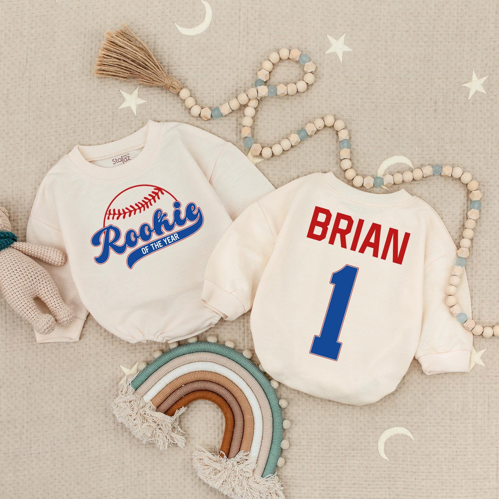 Rookie of the Year Baseball Birthday Romper, Baby Boy 1st Birthday Outfit, Red & Blue Sports Bodysuit for a Fun Celebration