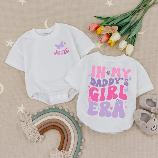 In My Daddy's Girl Era Romper Cute Retro Pink Purple Floral Butterfly Baby Girl Outfit Daddy Daughter Gift