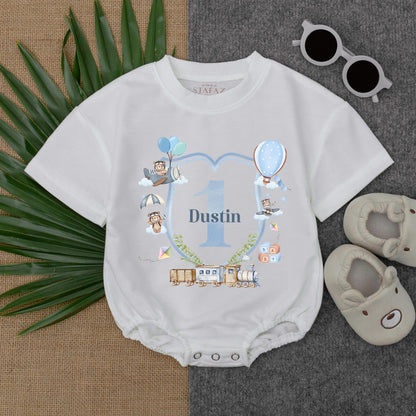 Train to One First Birthday Romper Outfit for Baby Boy, Cute 1st Birthday Clothes, One Year Old Gift, Toddler Birthday Suit