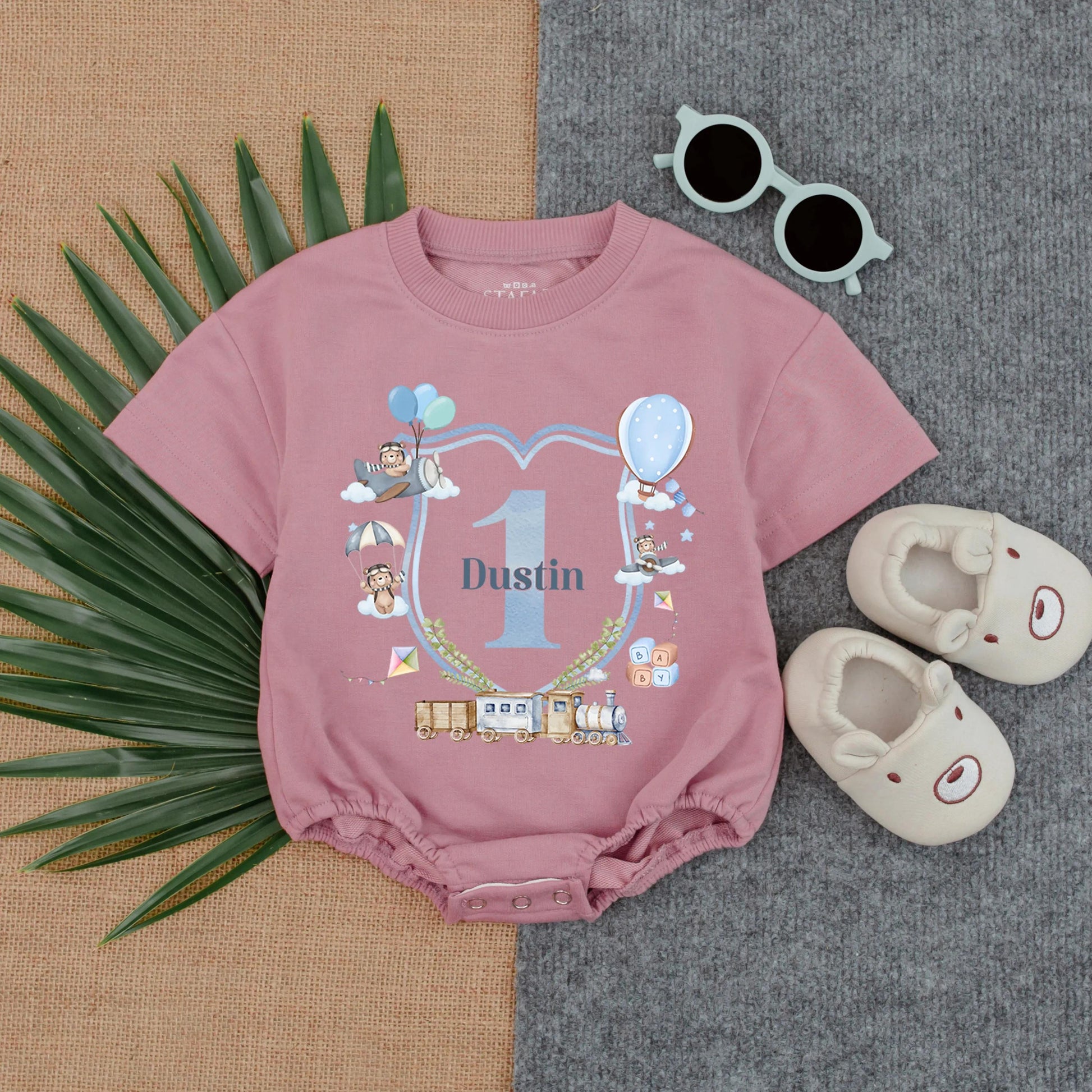 Train to One First Birthday Romper Outfit for Baby Boy, Cute 1st Birthday Clothes, One Year Old Gift, Toddler Birthday Suit
