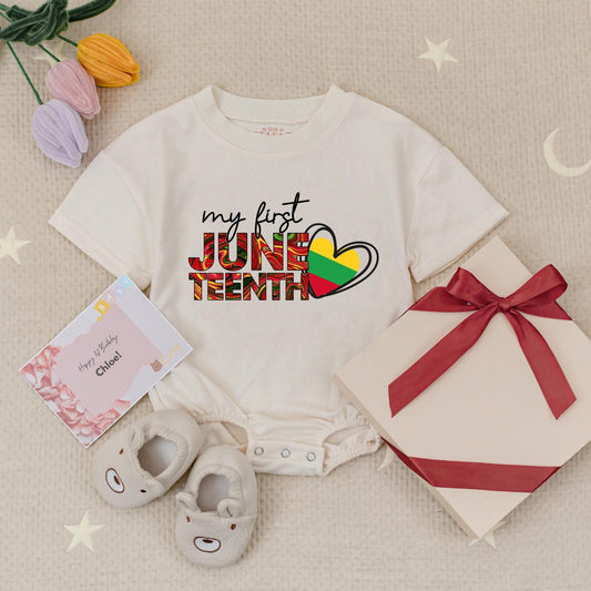 My First Juneteenth Baby Romper Festive Red Yellow Green Stripes Lithuanian Flag Heart Black Boy Girl Bodysuit Independence Day Gift