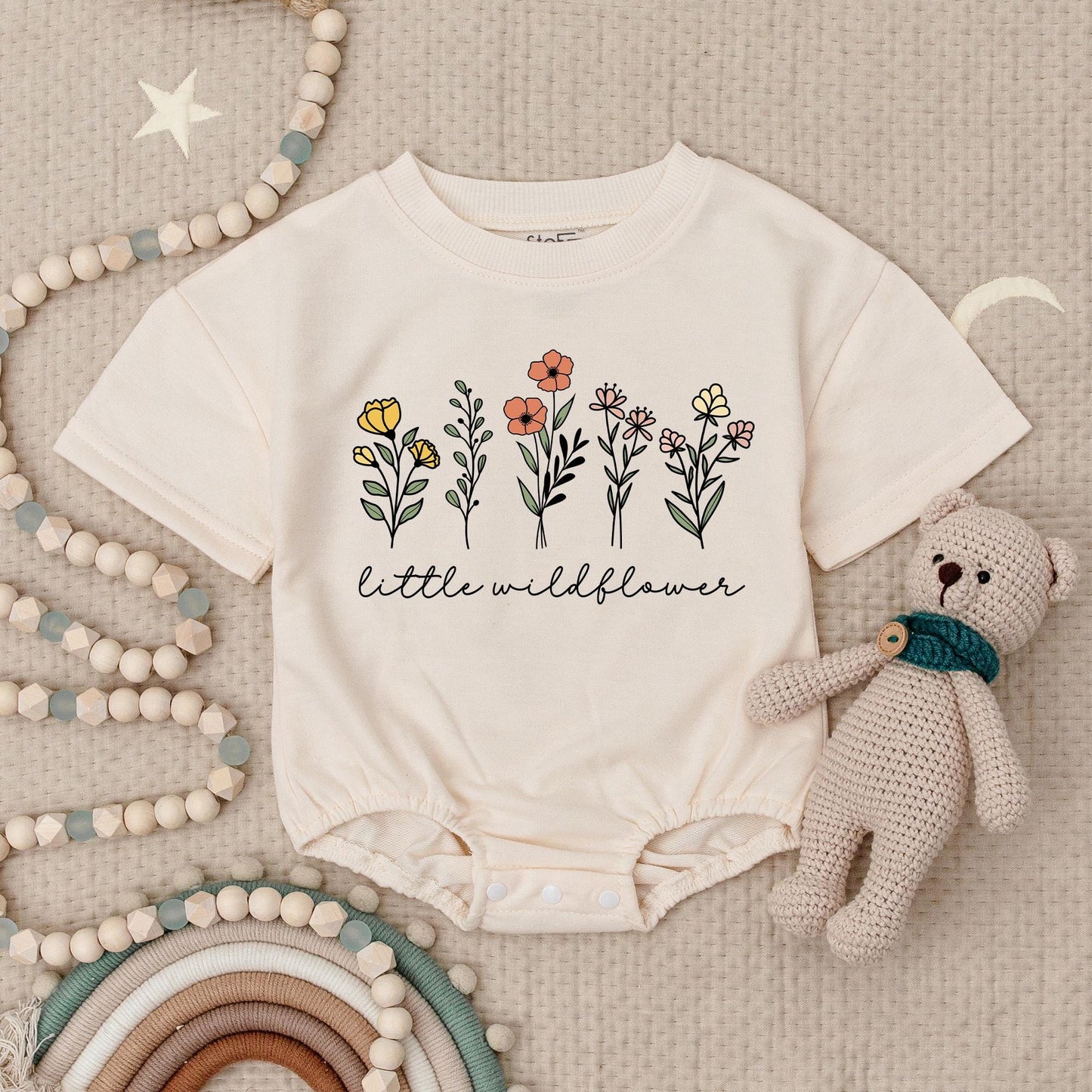 Little Wildflower Baby Romper with Delicate Floral Design Cute Baby Girl Outfit Newborn Gift Natural Simple Boho Style