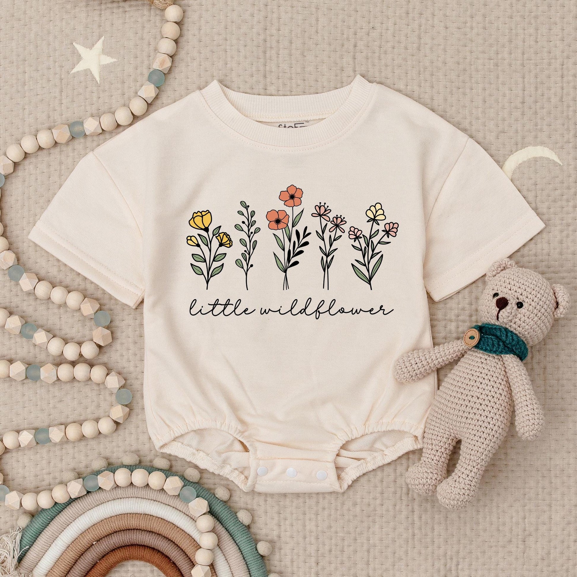 Little Wildflower Baby Romper with Delicate Floral Design Cute Baby Girl Outfit Newborn Gift Natural Simple Boho Style