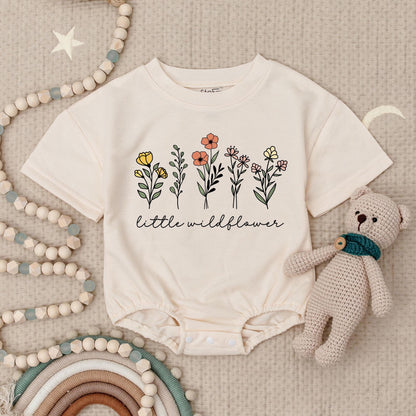 Little Wildflower Baby Romper with Delicate Floral Design Cute Baby Girl Outfit Newborn Gift Natural Simple Boho Style