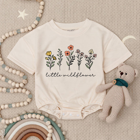 Little Wildflower Baby Romper with Delicate Floral Design Cute Baby Girl Outfit Newborn Gift Natural Simple Boho Style