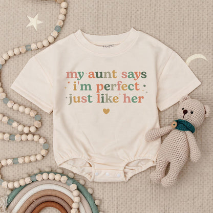 My Aunt Says I'm Perfect Baby Romper Gift for Niece/Nephew Cute Pastel Design, Auntie's Bestie Bodysuit Newborn