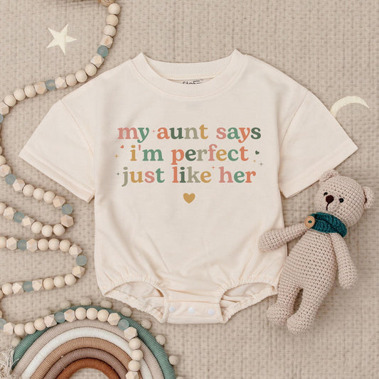My Aunt Says I'm Perfect Baby Romper Gift for Niece/Nephew Cute Pastel Design, Auntie's Bestie Bodysuit Newborn