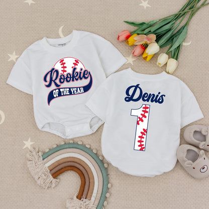 Rookie Of The Year Baseball Birthday Romper Navy Red Baby Boy, Sports Theme First Birthday Bodysuit, Baseball Party Outfit 130-140 Characters