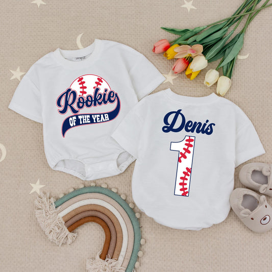 Rookie Of The Year Baseball Birthday Romper Navy Red Baby Boy, Sports Theme First Birthday Bodysuit, Baseball Party Outfit 130-140 Characters