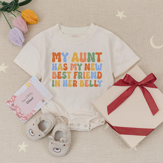 My Aunt Has My New Best Friend In Her Belly Baby Romper Aunt's Pregnancy Announcement Bodysuit Sister Gifts Baby Shower Surprise