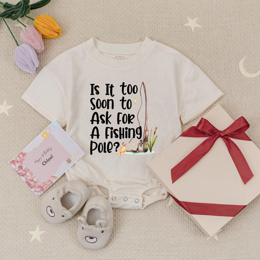 Is It Too Soon? Fishing Pole Baby Romper - Future Angler in Training! Cute Fishing Bodysuit for Dad's Fishing Buddy, Muted Colors & Soft Cotton 138