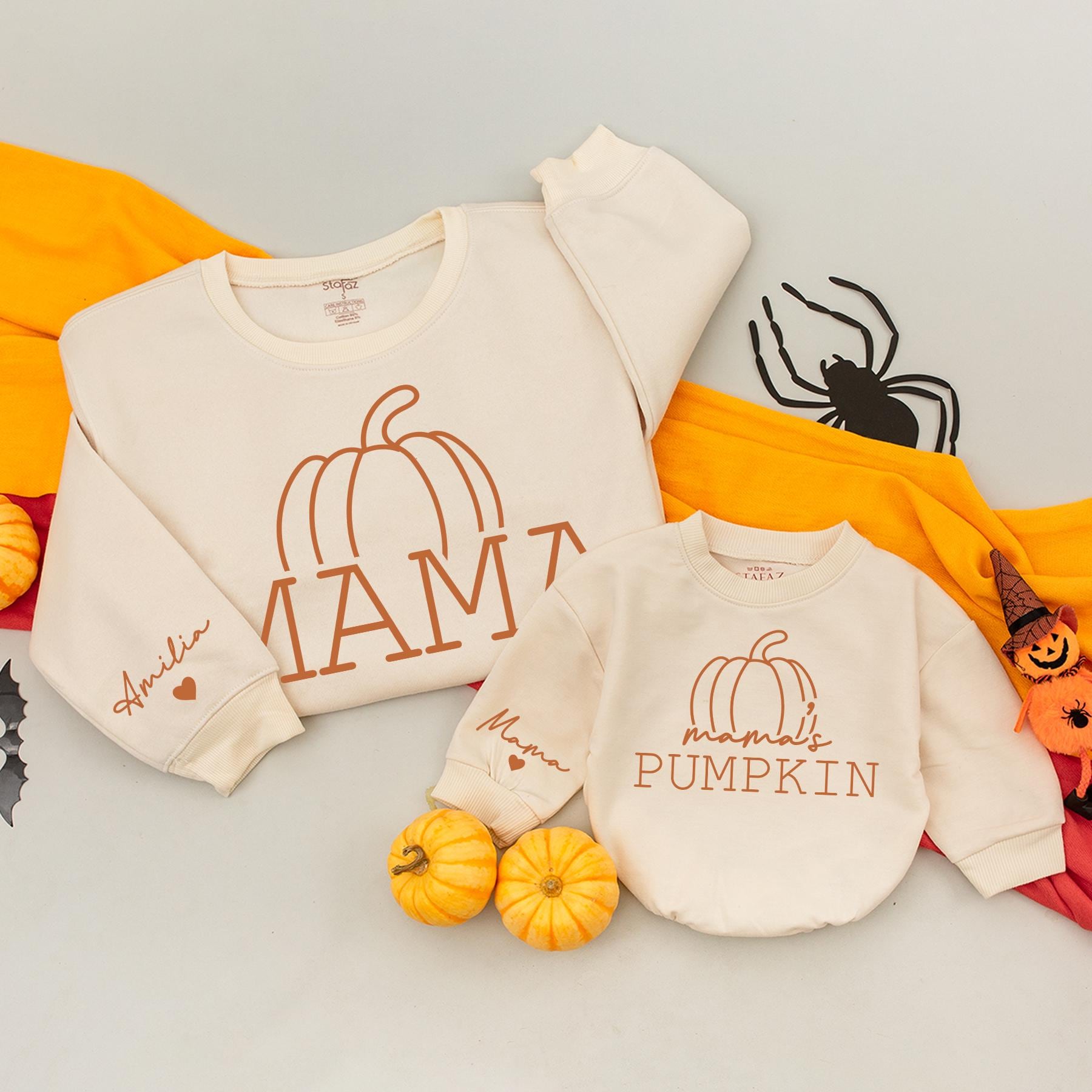 Matching Mama and Mama's Pumpkin Sweatshirt Baby Girl Romper Mom Baby Happy Fall Autumn Thanksgiving Outfit First Halloween Party