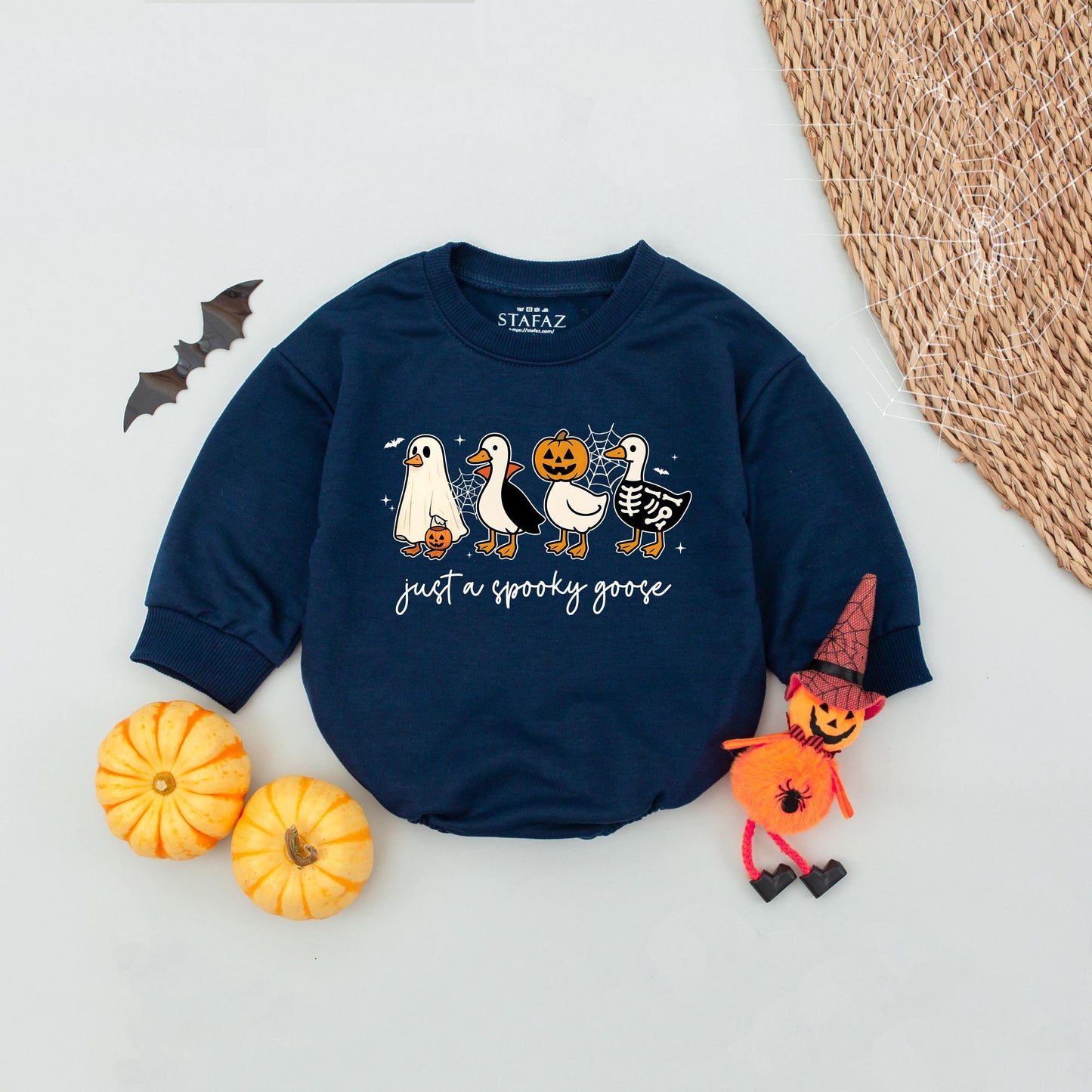 Spooky Goose Halloween Romper: Just a Spooky Goose! Cute Ghost Vampire Pumpkin Skeleton Baby Outfit First Halloween Costume Silly Spooky Fun 136