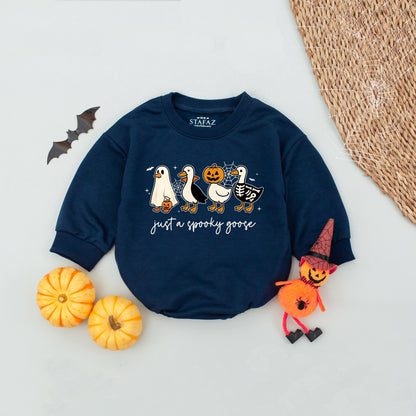 Spooky Goose Halloween Romper: Just a Spooky Goose! Cute Ghost Vampire Pumpkin Skeleton Baby Outfit First Halloween Costume Silly Spooky Fun 136