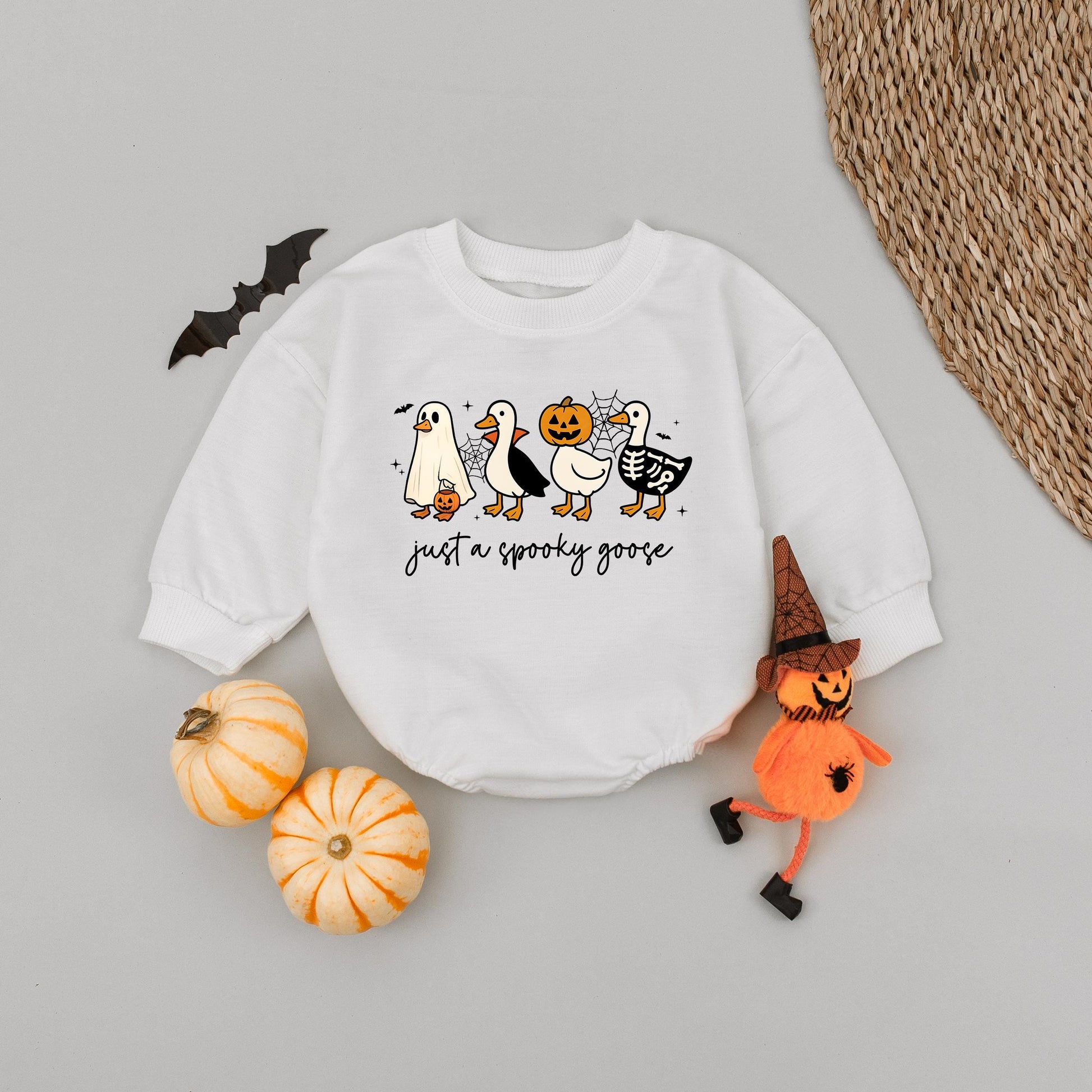Spooky Goose Halloween Romper: Just a Spooky Goose! Cute Ghost Vampire Pumpkin Skeleton Baby Outfit First Halloween Costume Silly Spooky Fun 136