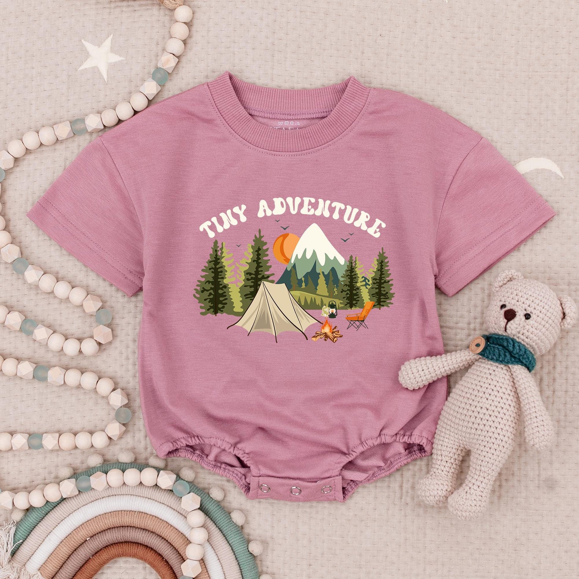 Tiny Adventure Baby Romper, Camping Scene Infant Bodysuit, Little Hiker Babysuit, Nature Explorer, Soft Cotton, Playful Forest Design, Outdoorsy Baby Gift