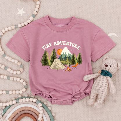 Tiny Adventure Baby Romper, Camping Scene Infant Bodysuit, Little Hiker Babysuit, Nature Explorer, Soft Cotton, Playful Forest Design, Outdoorsy Baby Gift