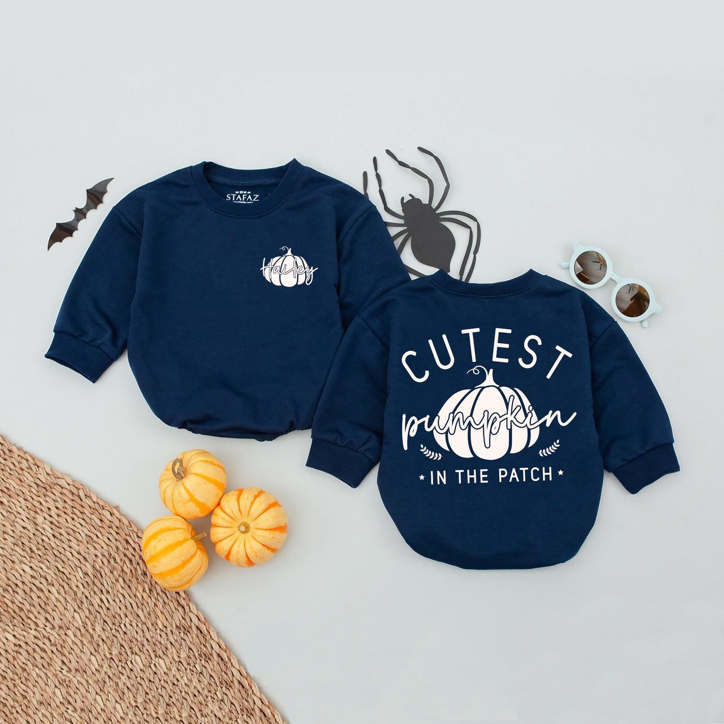 Personalized Pumpkin Patch Romper Set, Cutest Thanksgiving Outfit, Baby's First Halloween Bodysuit, Autumn Infant Clothes,  Name & Pumpkin Graphic (139 chars)