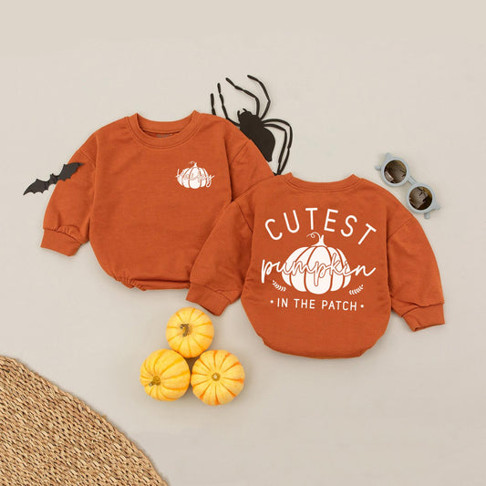 Personalized Pumpkin Patch Romper Set, Cutest Thanksgiving Outfit, Baby's First Halloween Bodysuit, Autumn Infant Clothes,  Name & Pumpkin Graphic (139 chars)