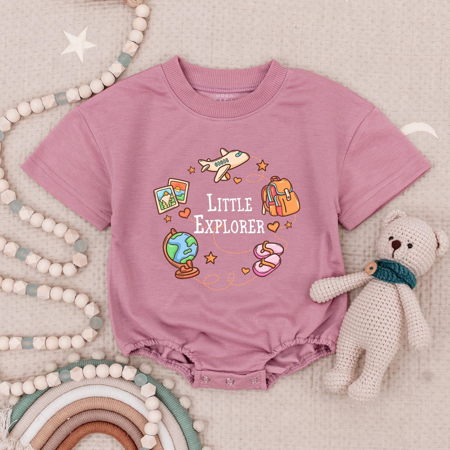 Little Explorer Baby Romper: Travel Adventure Bodysuit for Newborns & Infants, Future Traveler Gift, Soft Cotton One-Piece, Cute Airplane Globe Design 139