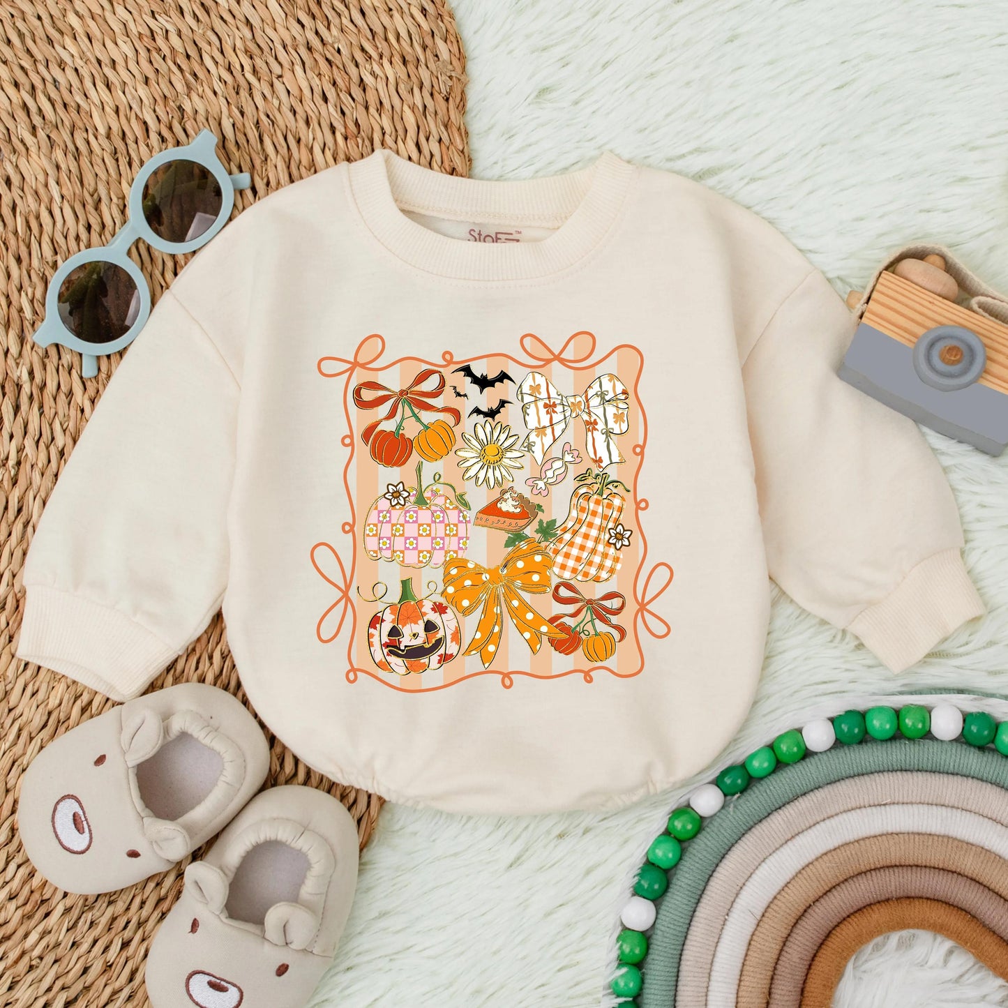 Pumpkin Glitter Floral Girly Autumn Long Sleeve Bubble Romper for Baby Girl First Thanksgiving Outfit Toddler Fall Clothes Halloween Gift