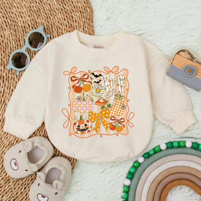 Pumpkin Glitter Floral Girly Autumn Long Sleeve Bubble Romper for Baby Girl First Thanksgiving Outfit Toddler Fall Clothes Halloween Gift