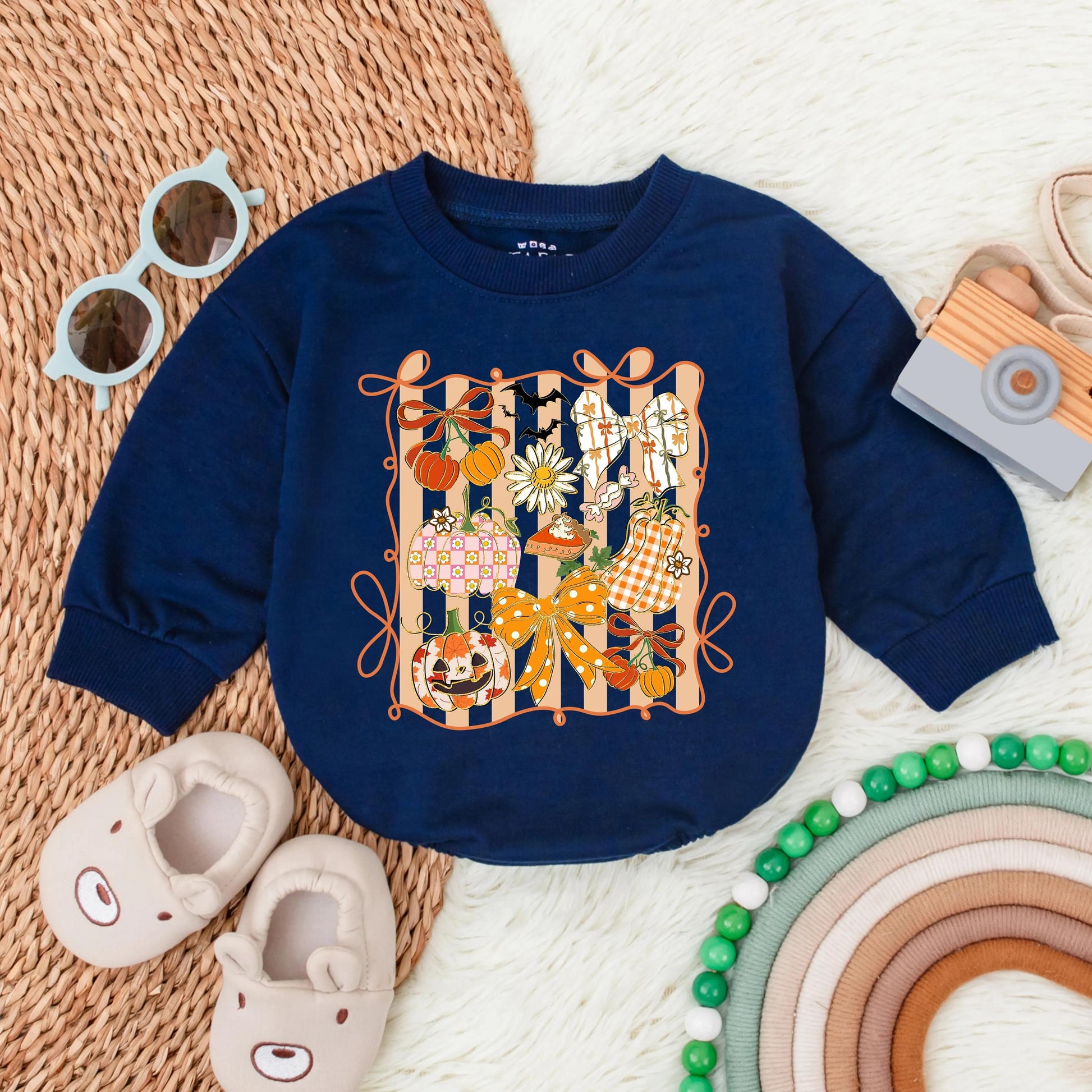 Pumpkin Glitter Floral Girly Autumn Long Sleeve Bubble Romper for Baby Girl First Thanksgiving Outfit Toddler Fall Clothes Halloween Gift