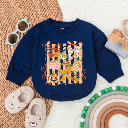 Pumpkin Glitter Floral Girly Autumn Long Sleeve Bubble Romper for Baby Girl First Thanksgiving Outfit Toddler Fall Clothes Halloween Gift