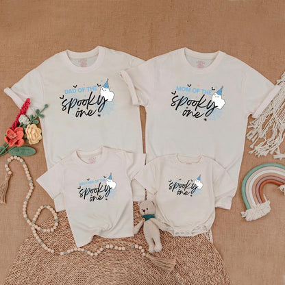 Blue Spooky One Birthday Boy Matching Family Shirts Ghost Halloween 1st Birthday Outfits Baby Toddler Mom Dad