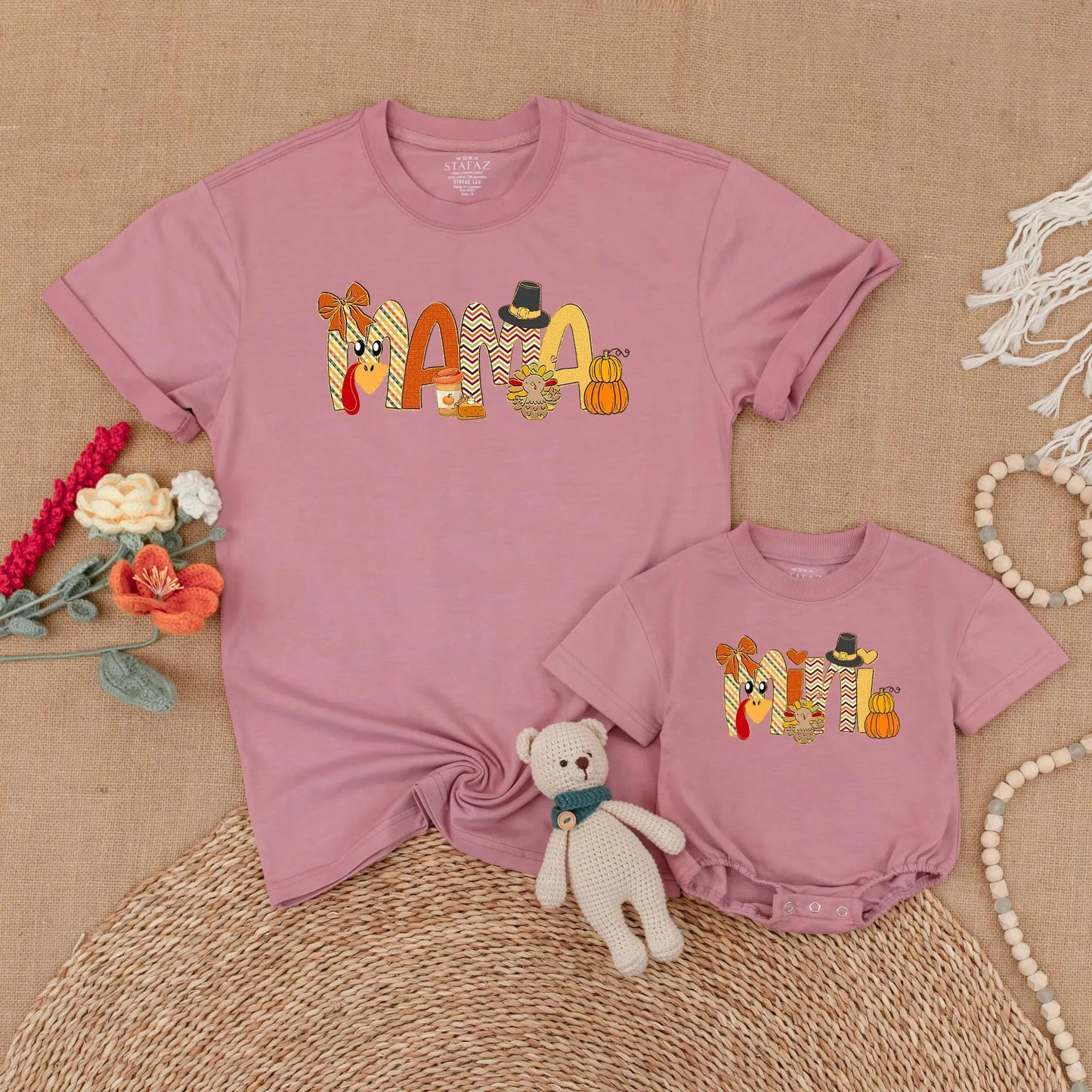 Mama Mini Thanksgiving Matching Shirts My First Thanksgiving Baby Romper Turkey Mommy and Me Outfits