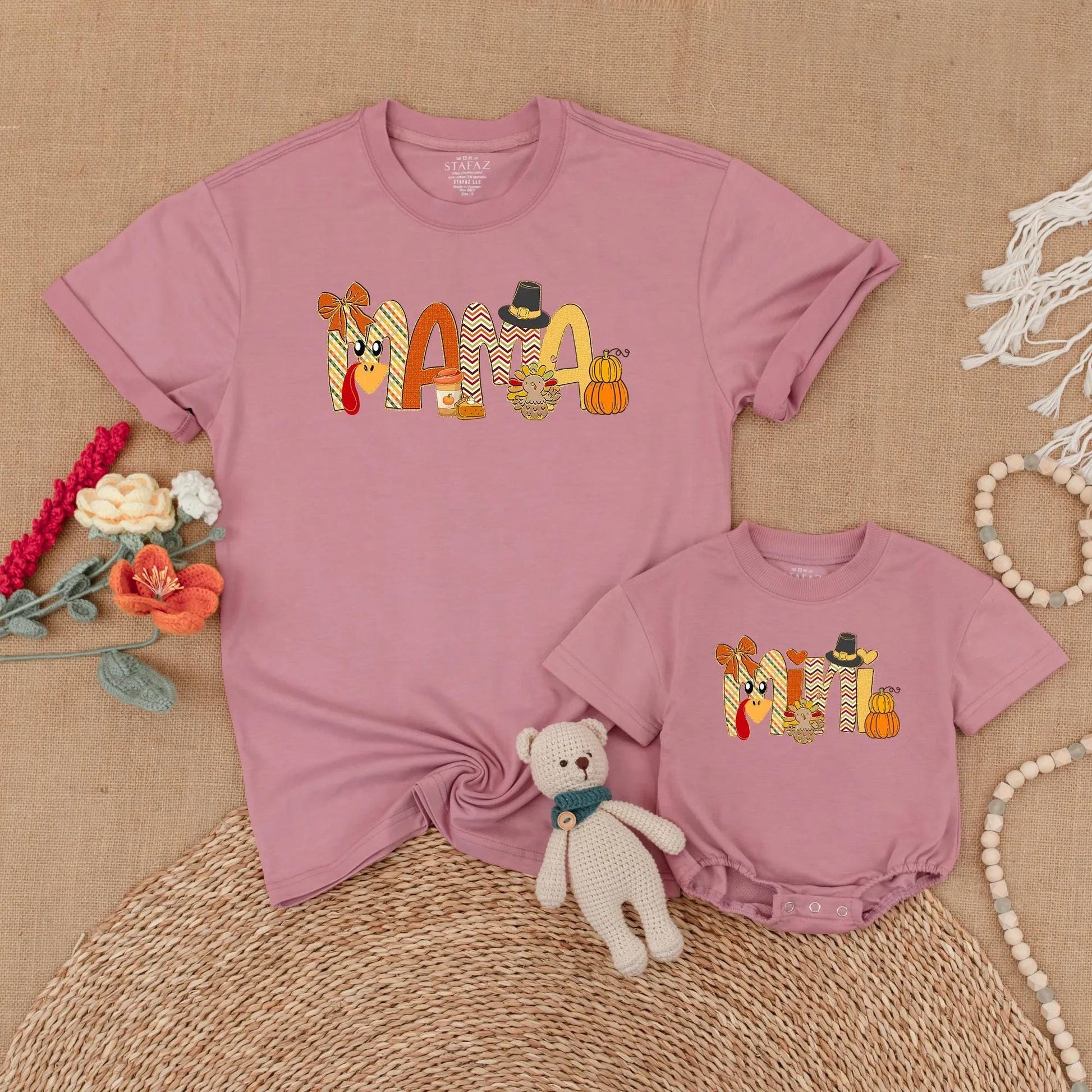 Mama Mini Thanksgiving Matching Shirts My First Thanksgiving Baby Romper Turkey Mommy and Me Outfits