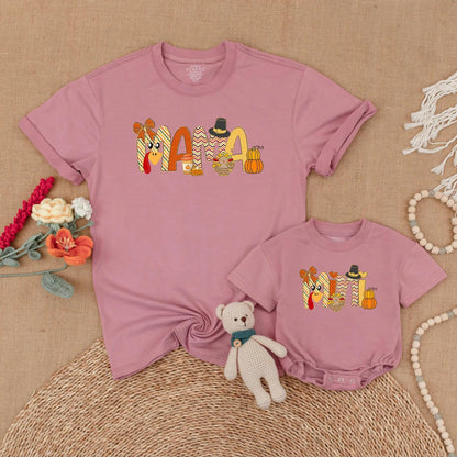 Mama Mini Thanksgiving Matching Shirts My First Thanksgiving Baby Romper Turkey Mommy and Me Outfits