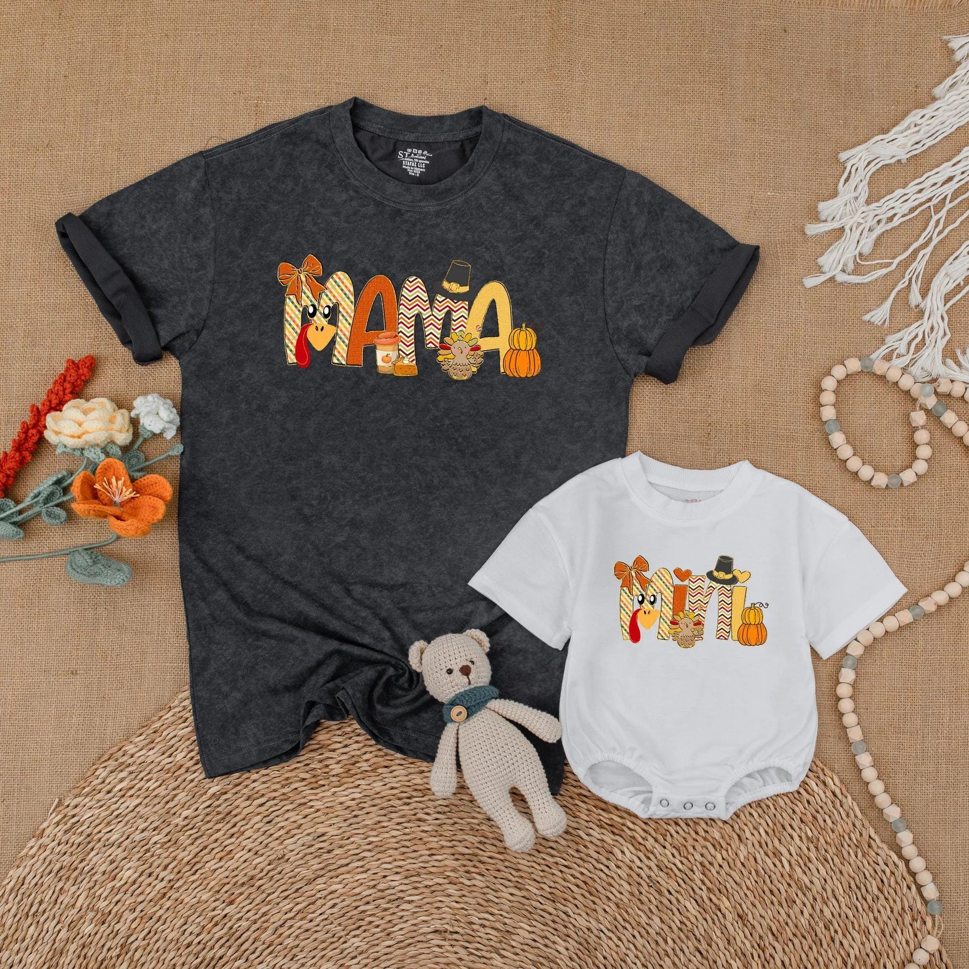 Mama Mini Thanksgiving Matching Shirts My First Thanksgiving Baby Romper Turkey Mommy and Me Outfits