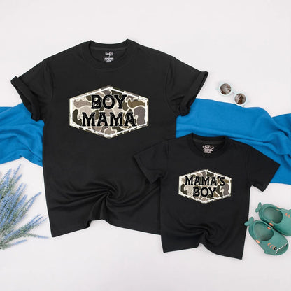 Matching Boy Mama and Mama's Boy Camo Shirts | Hunting Mom & Son Outfits | Family Camouflage Tee Gifts