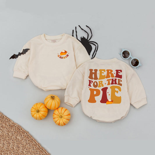 Personalized Retro Thanksgiving Baby Romper Name Pie Graphic Autumn Vibes Vintage Fall Outfit Soft Cotton Infant Toddler Apparel Warm Hues