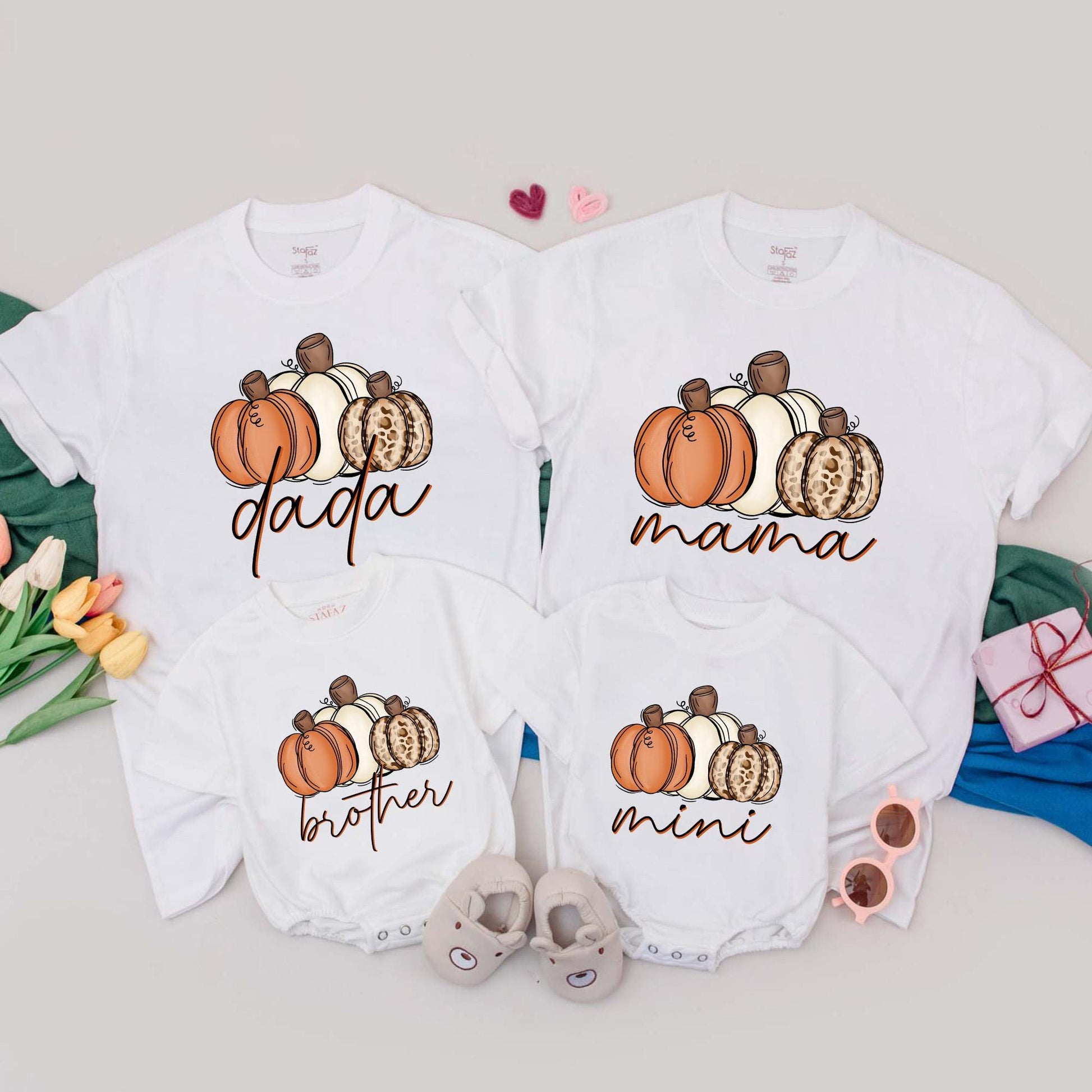 Personalized Pumpkin Family Matching T-Shirts for Thanksgiving Fall Outfits Mama and Me Little Pumpkin Rompers