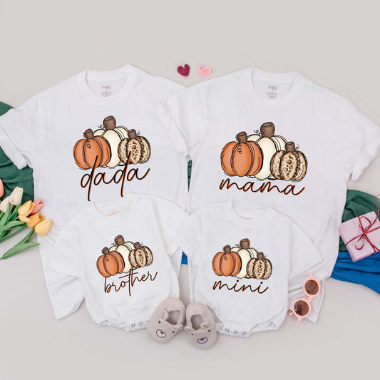 Personalized Pumpkin Family Matching T-Shirts for Thanksgiving Fall Outfits Mama and Me Little Pumpkin Rompers