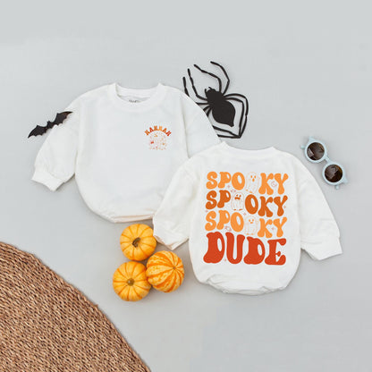 Personalized Hannah Ghost Spooky Dude Baby Romper Cute Halloween Kids Bubble Shirt