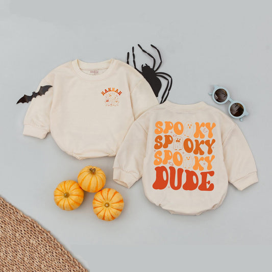 Personalized Hannah Ghost Spooky Dude Baby Romper Cute Halloween Kids Bubble Shirt