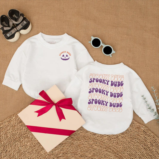Spooky Dude Baby Romper Halloween Outfit for Boy Toddler, Retro Ghost Design, Cute Fall Clothes, Baby Shower Gift, Spooky Season