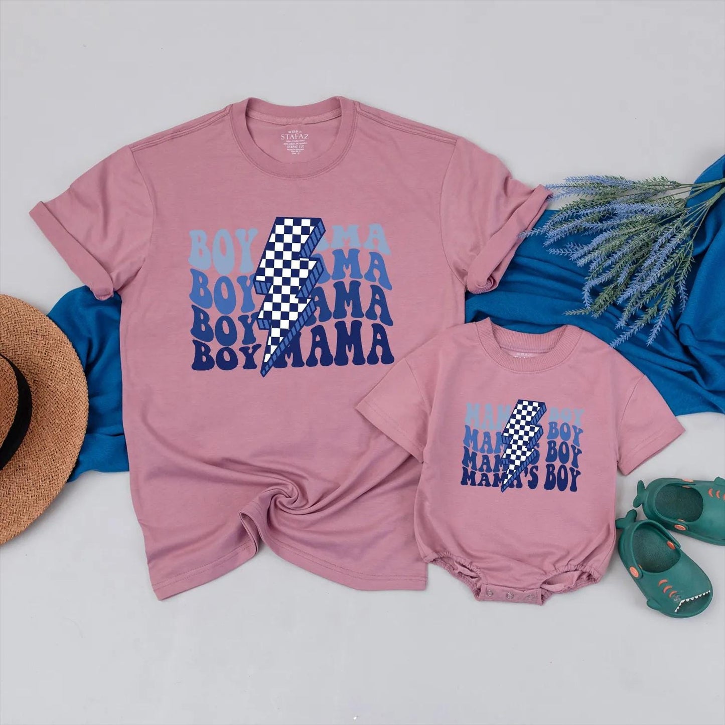Boy Mama and Mamas Boy Matching Shirts Vintage Retro Checkered Outfit for Mother Son Set, Great Gift for Baby Boy and Mom