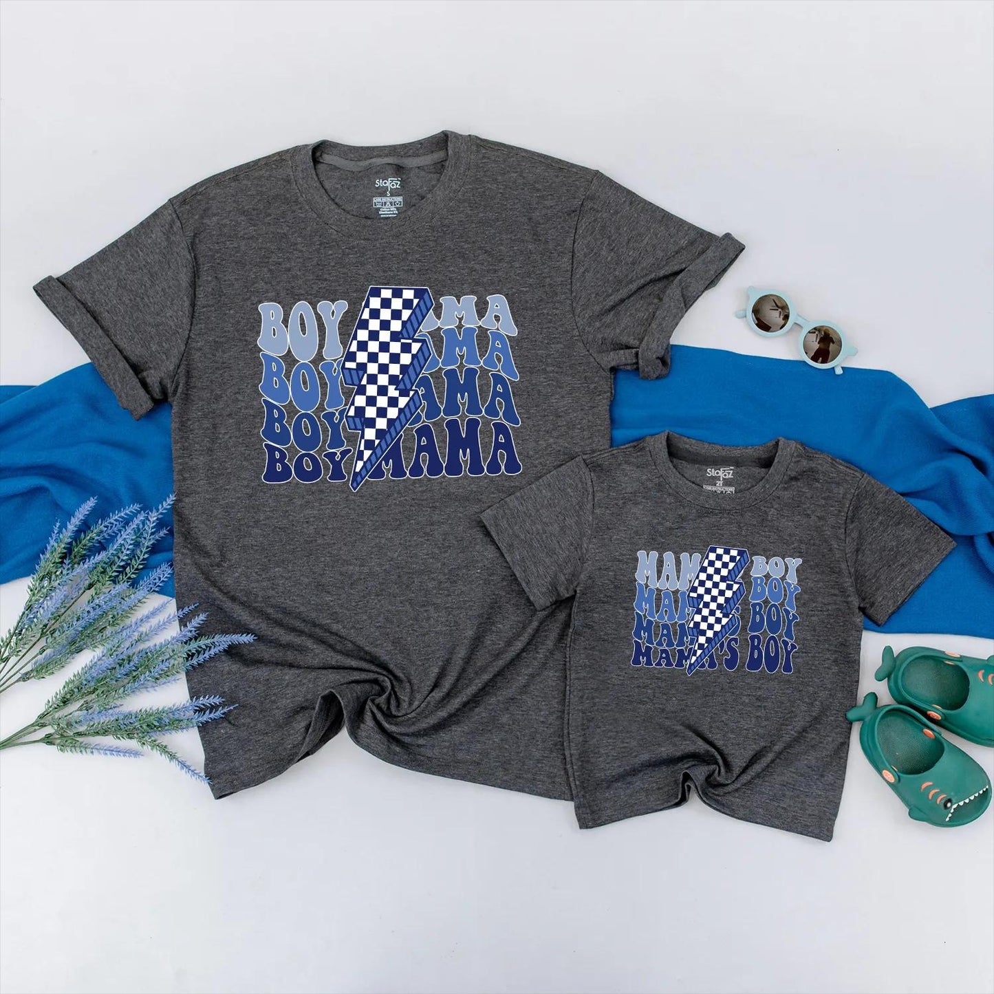 Boy Mama and Mamas Boy Matching Shirts Vintage Retro Checkered Outfit for Mother Son Set, Great Gift for Baby Boy and Mom