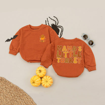 Daisy Baby Thanksgiving Romper, Mama's Little Turkey Fall Outfit, Personalized Infant Girl Thanksgiving Clothes, Pumpkin Patch Baby